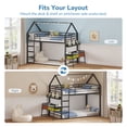 thumbnail image 6 of Low Bunk Bed Twin Over Twin with Desk and 2 Storage Drawers, Metal Floor Bunk Beds with Bookshelf & Side Pockets, House Shaped Twin Bunk Bed Frame with Safety Guardrail & Ladder, Black, 6 of 12