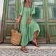 thumbnail image 5 of Vestido Vestido de media manga para mujer, vestido de playa bohemio, vestido elegante informal de algodón 2023 Ygjytge Verde T L para Mujer, 5 of 8