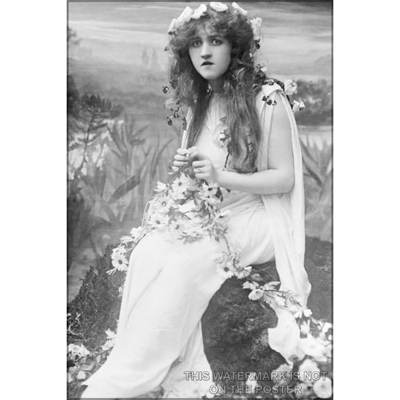 24"x36" Gallery Poster, Mignon Nevada as Ophelia, glass negative photograph, circa 1910