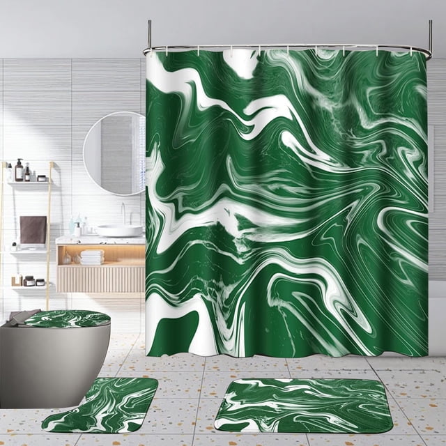 Dvkptbk Bathroom Decor 4 Pcs Shower Curtain Set 70x70 Inches with Rugs Colorful Marbles Bathroom Set with AntiSlip Rug Toilet Lid Cover Bath Mat and 12 Hooks