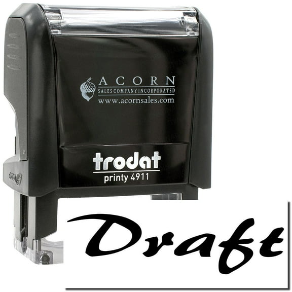 Self-Inking Cursive Draft Stamp, Trodat Printy 4911, Press and Print Stamping, Impression Size 5/8" x 1-1/2", Up to 10,000 Impressions - Black Ink