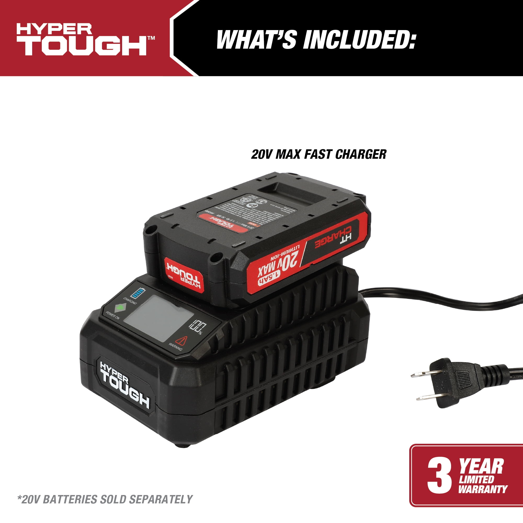 Hyper Tough 20V Max Fast Charger for Lithium-Ion Batteries