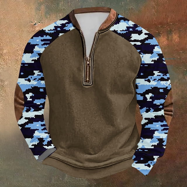 Blusas y camisas de manga larga con cuello redondo para hombre, sudadera con capucha de cuello redondo con cremallera y estampado, sudadera de manga larga, blusa de poliéster para hombre