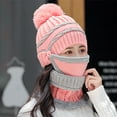 thumbnail image 3 of 4PCS Womens Winter Warm Knit Beanie Hat Touchscreen Gloves Scarf Mask Set with Fleece Lined Skull Caps Neck Scarves, 3 of 3