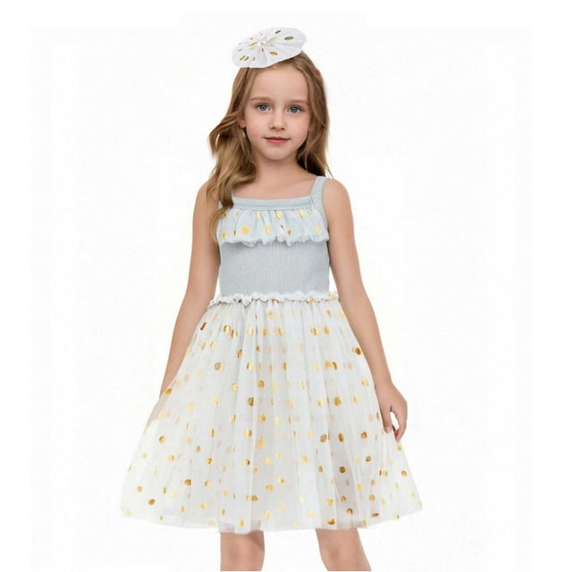 FAIWAD Robe d'Été pour Filles Tout-Petits 2 Pcs Sans Manches en Tulle avec Bandeau Robe de Princesse pour Fête d'Anniversaire