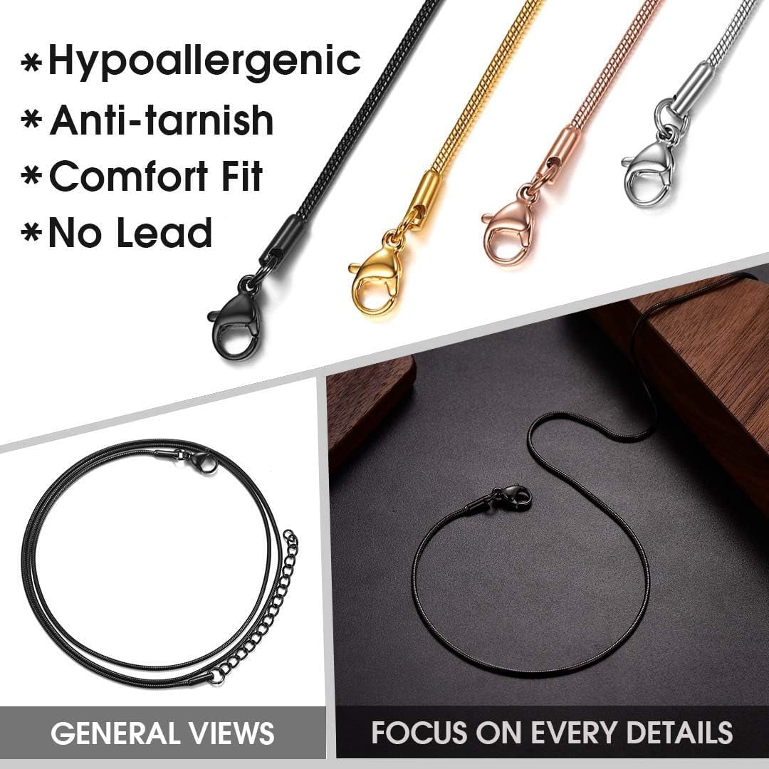 ChainsHouse 1.0mm Thin Black Snake Chain Necklaces for Women Men Silver Lobster Claw 18"-30" Jewelry Gift