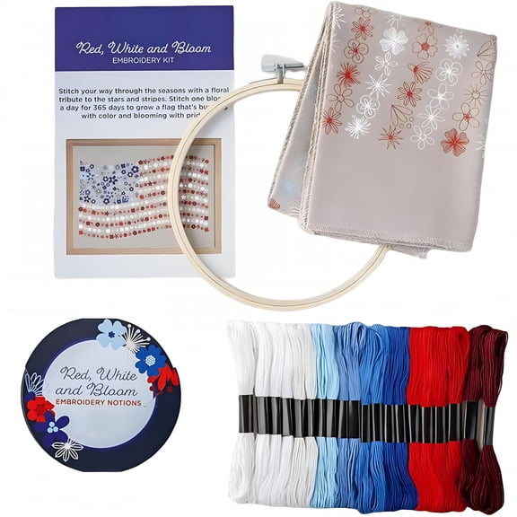 CCOCC Red,White and Bloom Embroidery Kit,Stamped Cross Stitch Kits for Adults