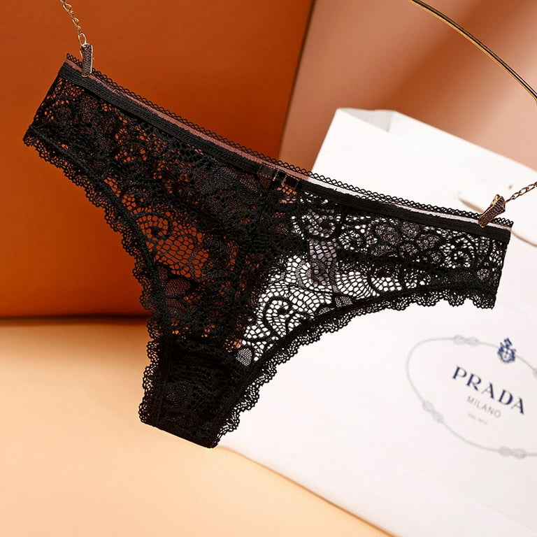 Women's Breathable Floral Lace Thong Panties Sexy V-Back Low Rise