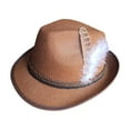 thumbnail image 5 of Segolike Fedora Hats for Men Short Brim Jazz Cap Fashion Sun Hat Costume Hat Trilby Hat Decorative Panama Hatfor Events Travel Stage Performance Dress up Brown, 5 of 8
