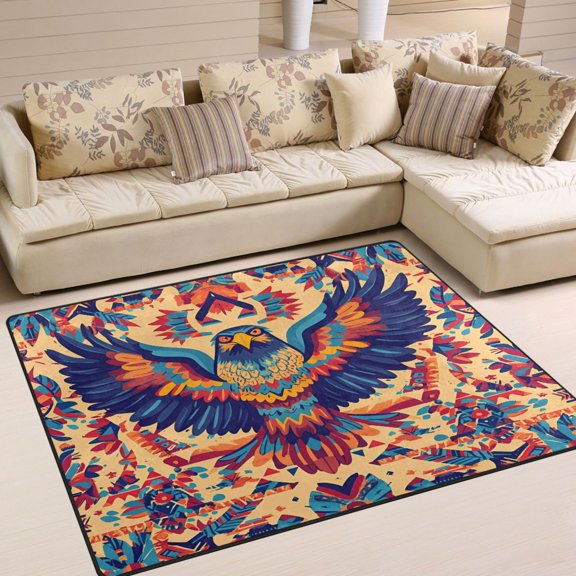 Yayeee Area Rugs for Living Room 5.2'x4' Non Slip Washable Bedroom Floor Carpet, Colorful Abstract Eagle