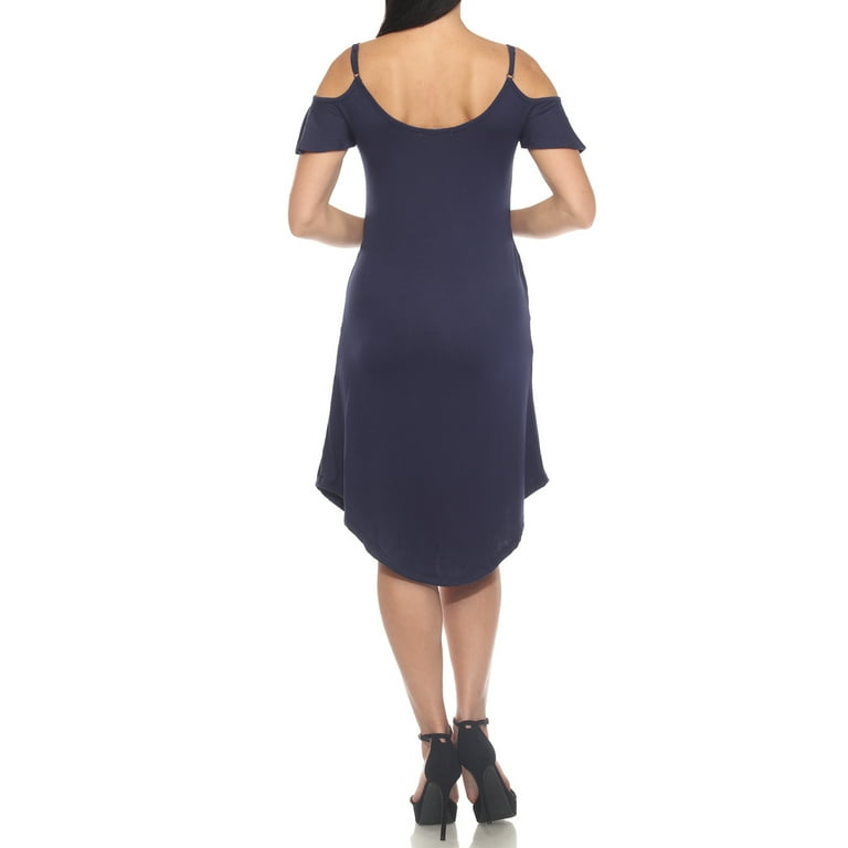 White Mark Women's Casual Scoop Neck Flutter Sleeve Knee Length Dress - Navy - M