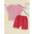 thumbnail image 4 of Suealasg Toddler Boys Girls Summer 2Pcs Outfits 6M 1T 2T 3T Kids Baby Casual Beach Clothes Short Sleeve Checkerboard Print Tops + Elastic Waist Shorts, 4 of 9