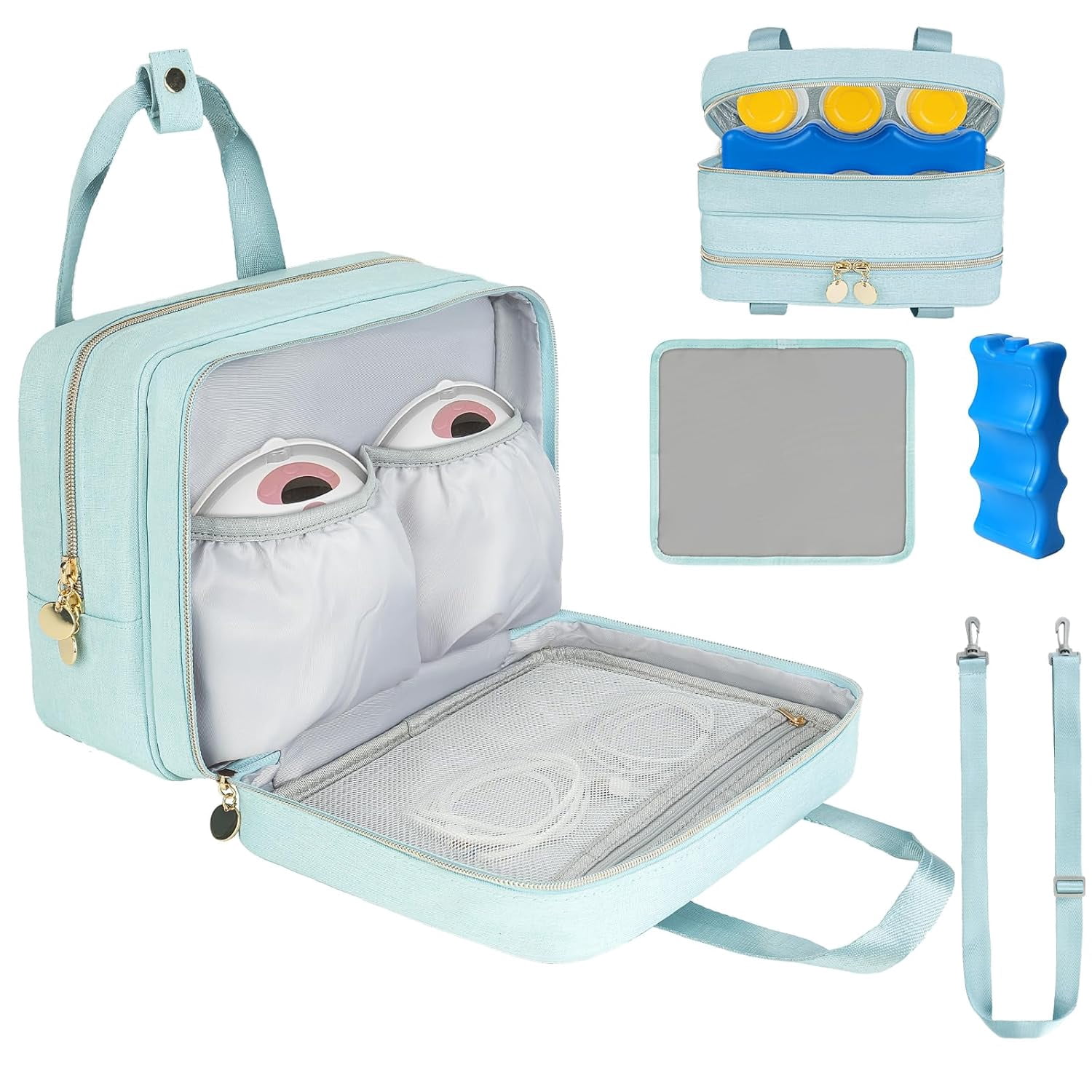 Wearable Breast Pump Bag with Insulated Cooler Compartment, Travel Carrying Case Compatible with Momcozy, Elvie and Medela Breast Pump Series, Includes Ice Pack & Waterproof Mat for Breastfeeding Acc