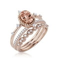 thumbnail image 3 of Dazzling Art nouvea 2.50 Carat Oval Cut Morganite And Diamond Moissanite Engagement Ring, Wedding Ring in 10k Solid Rose Gold, Compass Ring, Promise Ring, Anniversary Ring, Trio Set, Matching Band, 3 of 3