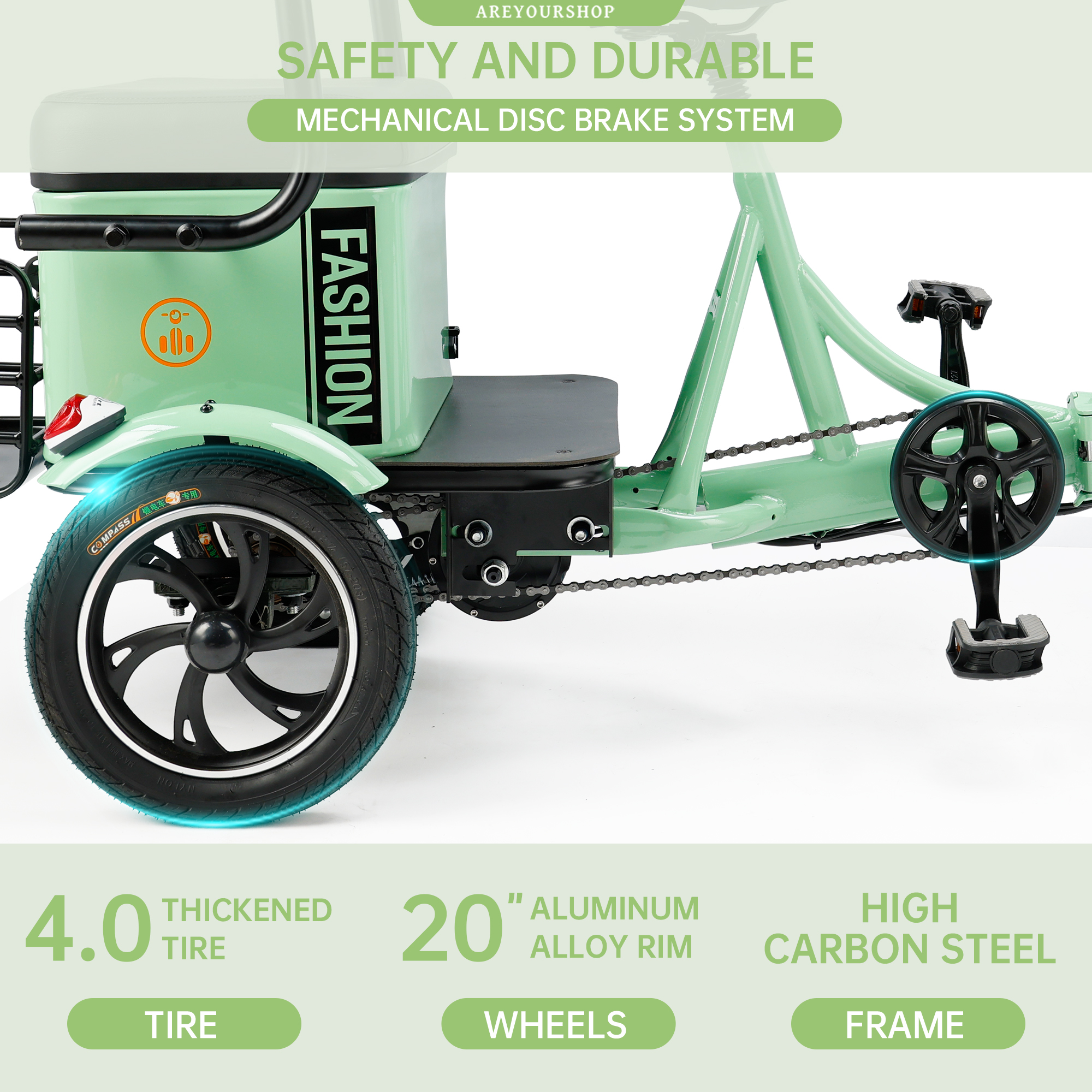 ARTUDATECH Electric Trike, Electric Tricycle for Adult, 400W 48V Foldable 3 Wheel Electric Bikes, Motorized Tricycle Adult Electric Three Wheels Bicycle for Adult Senior With Rear Seat