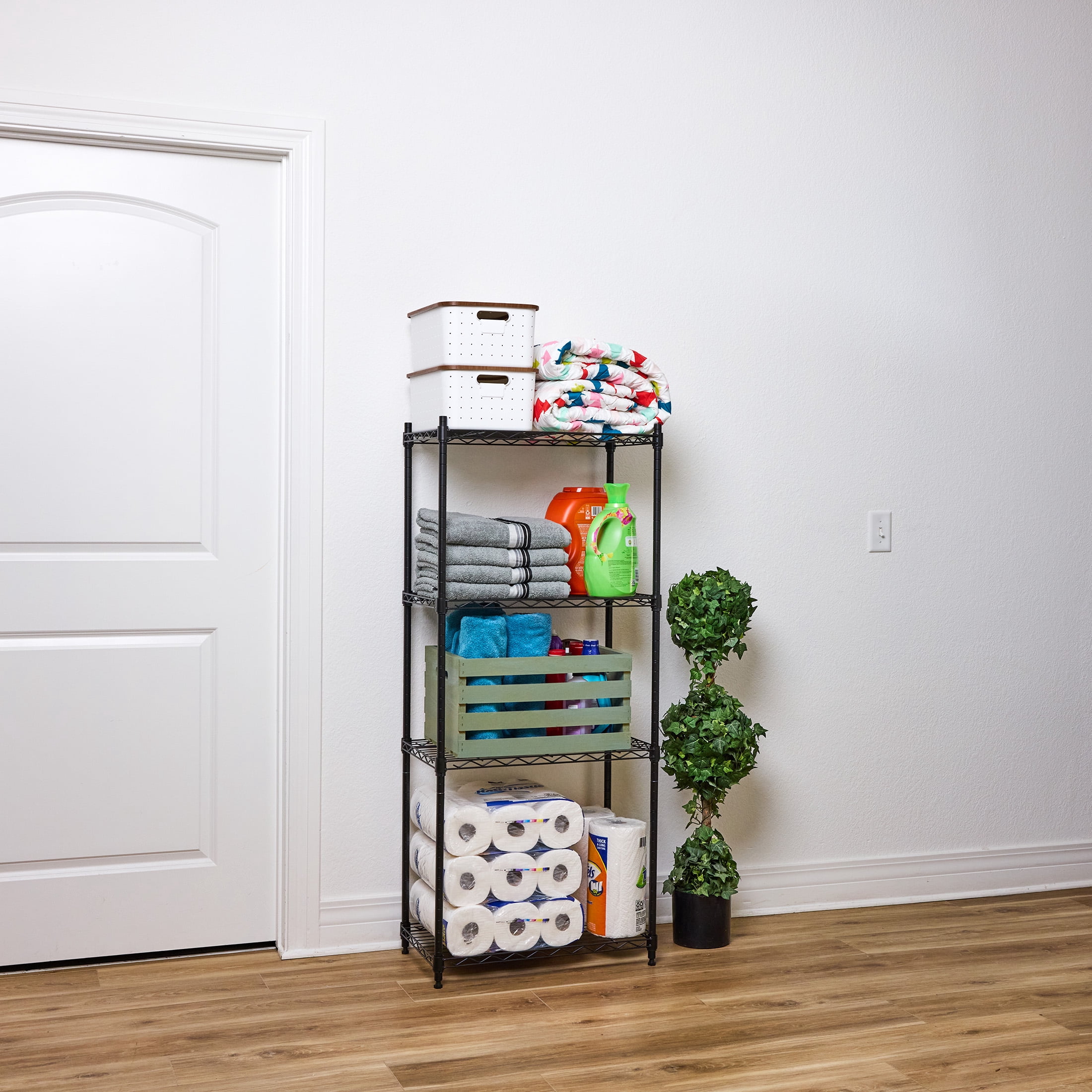 WorkPro 4-Tier Black Slim Wire Shelving