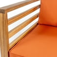 thumbnail image 3 of Thom 4-Piece Mid-Century Modern Acacia Wood Outdoor Patio Set with Cushions and Plaid Decorative Pillows, Orange/Teak Brown, 3 of 6