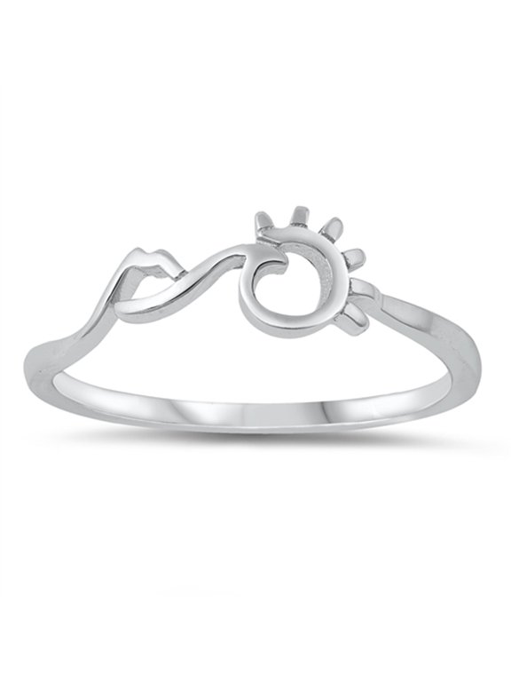 Sun Mountain Scene Ring .925 Sterling Silver Band Jewelry Female Male Unisex Size 4