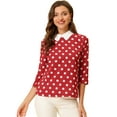 thumbnail image 1 of Disfraz de Halloween para mujer Polka Dots Contraste Peter Pan Collar Top 3/4 Mangas Blusa Camisa rojo blanco L, 1 of 5