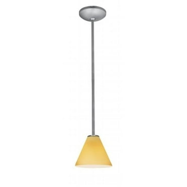 Access Lighting 28004-1R-BS-AMB Janine Inari Silk Oriental Glass Pendant - Amber - Brushed Steel Finish