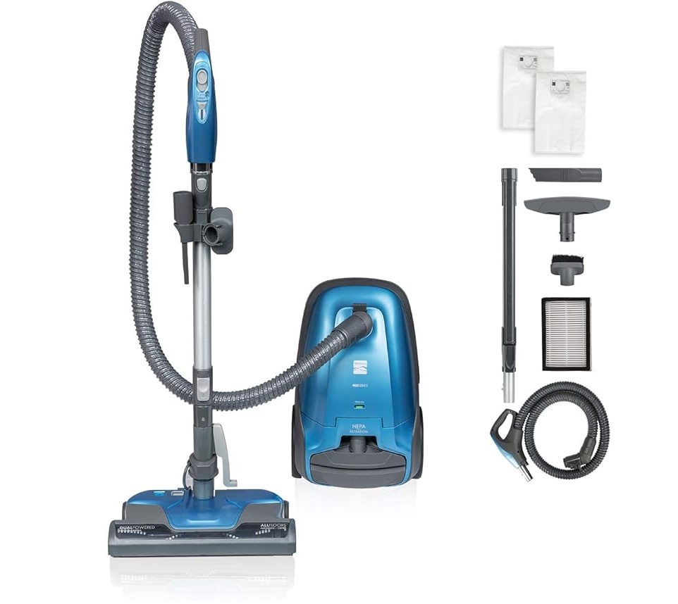 Kenmore Pet Friendly Lightweight Bagged Canister Vacuum Cleaner with Extended Telescoping Wand, HEPA, 2 Motors, Retractable Cord, and 4 Cleaning Tools, Blue