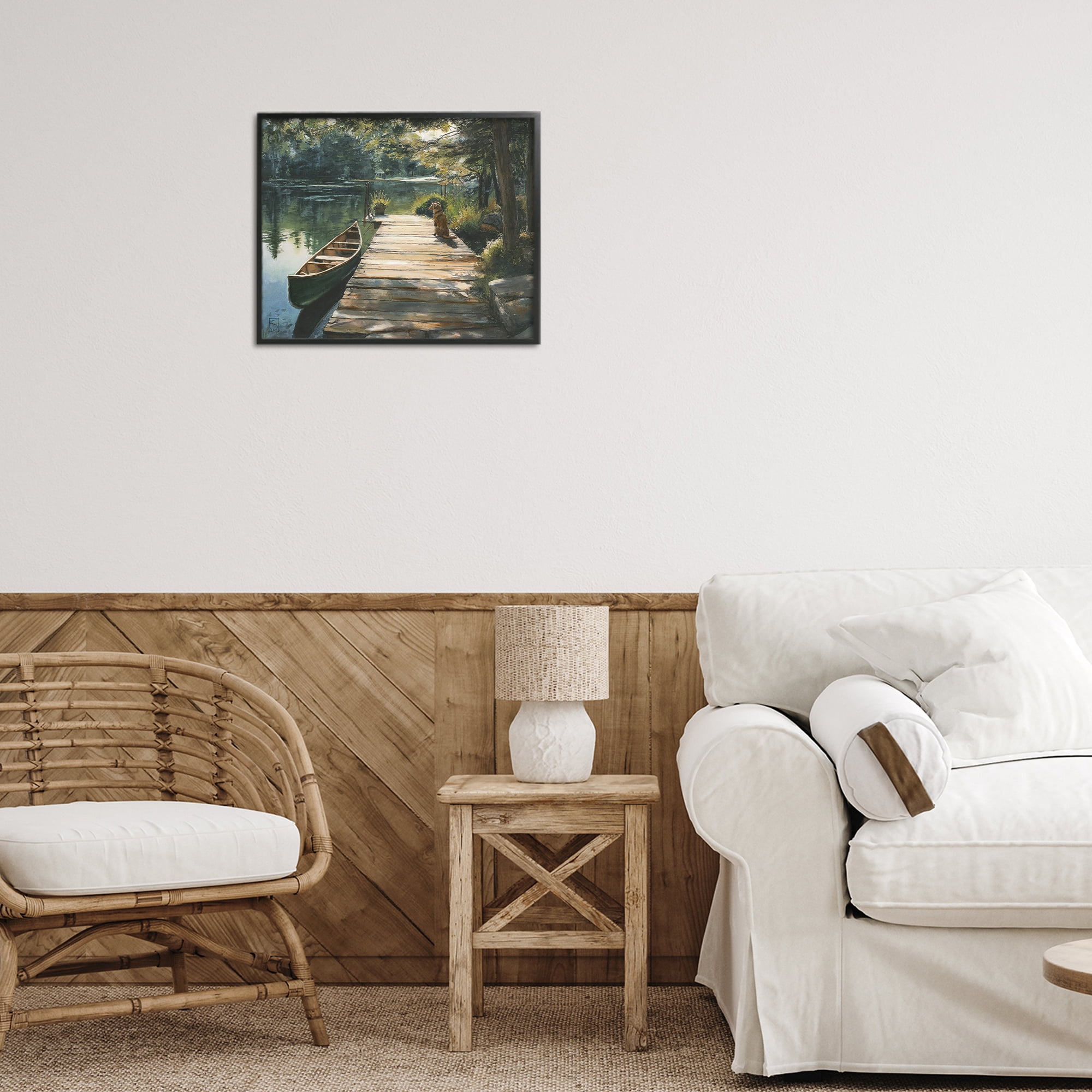 Lake Life Dog on Dock Black Framed Giclee Art, design by Sara Culpepper