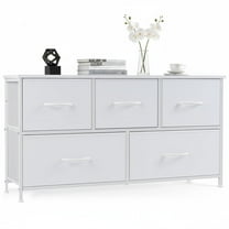 ACCVER 5-Drawer Fabric Dresser for Bedroom, Wood Top TV Stand, Closet and Chest, Clothes Storage Organizer, for Living Room, Apartment, White