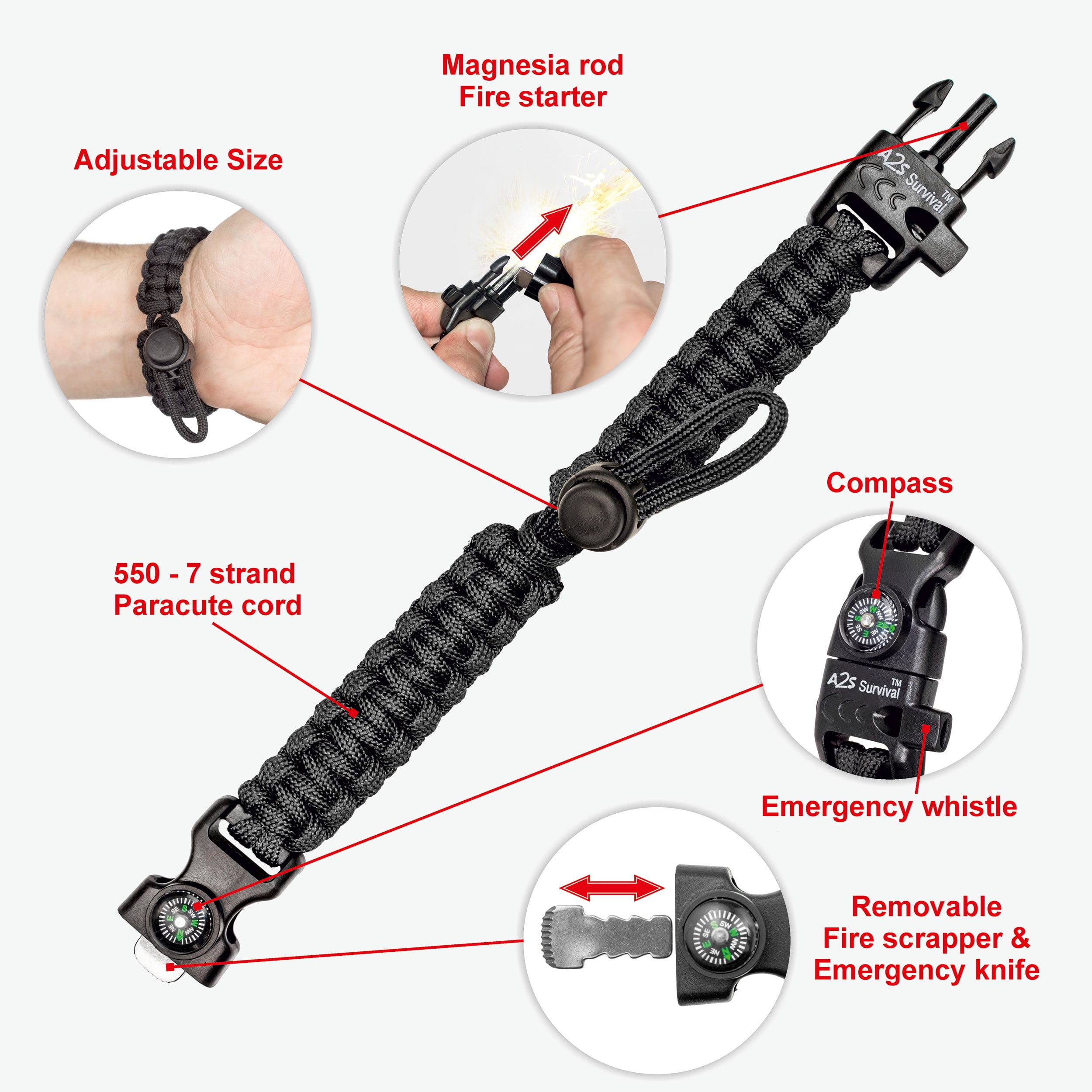 A 2S Paracord Bracelet K-2 Peak Series Survival Gear Kit: Ultimate Adventure Essential