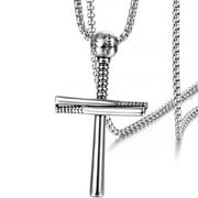 ARCO IRIS JEWELRY Men's Stainless Steel Baseball Bat Cross Pendant Necklace
