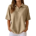 thumbnail image 2 of Uobin Womens Short Sleeve Polo Sweater V Neck Collared Knitted Shirts Waffle Summer Casual Business Office Work Tops Golf Clothes, 2 of 4