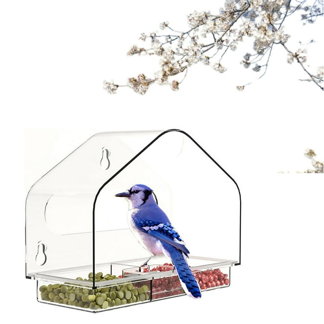 Window Bird Feeders With Strong Suction Cups Color Printed For Wild Birds Garden Yard Clear Bird Feeders For Window Viewing Outdoors Window Bird Feeder For Cats Feeder Platform Tube Feeders for