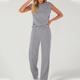 thumbnail image 3 of Lounge Sets for Women Casual 2 Piece Drawstring Long Pants with Pockets Round Neck Sleeveless High Elasticity Loose Set, 3 of 4