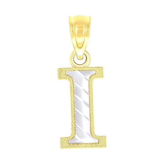 10k Two-tone Gold Unisex Diamond-cut Initial I Charm Pendant for Men Women
