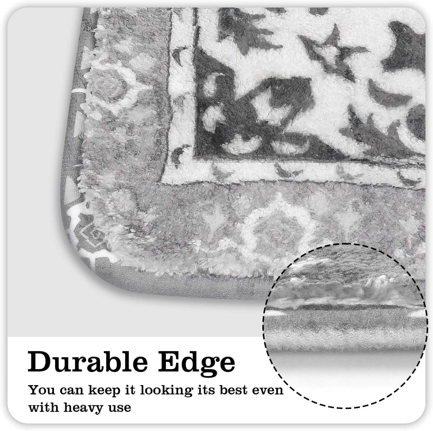 Boho Retro Bathroom Rug Gray Non-Slip Soft Bath Rug Machine Washable Oriental Persian Bathroom Mat Traditional Farmhouse Floral Floor Mats for Bathtub Shower Toilet, 17x31 inch