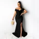 thumbnail image 3 of Vestidos de noche de sirena con escote en V y hombros descubiertos sexys para mujer, elegantes vestidos largos formales ajustados con frunces para fiestas nocturnas y bailes de graduación, 3 of 5