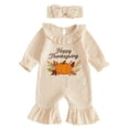 thumbnail image 6 of mgoYE Thanksgiving Baby Girl Outfit Newborn Ruffle Romper with Headband Set Long Sleeve One Piece Jumpsuit Fall Harvest Clothes, 6 of 6