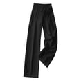 thumbnail image 5 of Women's Linen Wide Leg Pants – Drawstring Elastic Waist Casual Trousers with Pockets, Lightweight Cotton Blend for Summer Beach & Lounging(Black,L), 5 of 6
