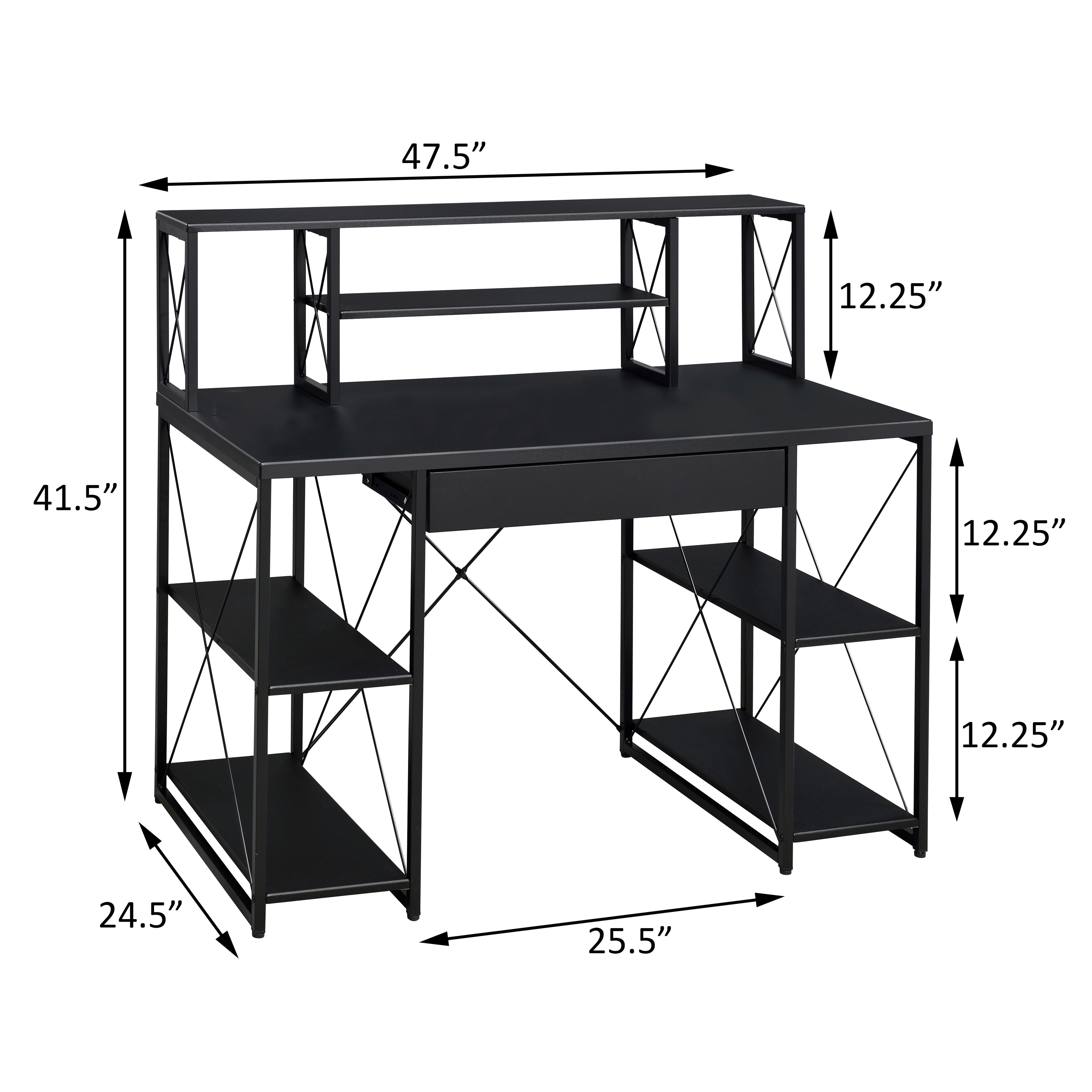 Astoutdoor Black Office Desk with Open Shelves and Hutch