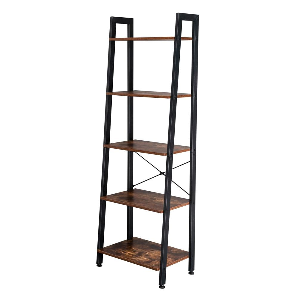 UBesGoo 4Tier Ladder Shelf Bookcase,Rustic Wood and Metal Shelving