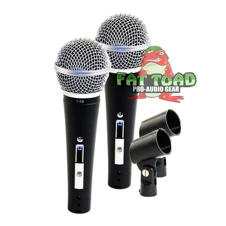 Music Recording Equipment Dynamic Vocal Microphones with Clips (2 Pack) by Fat Toad Professional Cardioid Handheld, Unidirectional Mic Singing Microphone Designed for Music Stage Performances & Studio Recording or DJ Karaoke ()