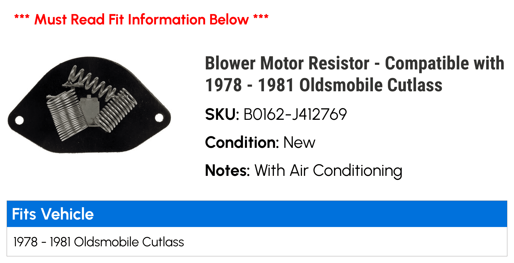 Blower Motor Resistor - Compatible with 1978 - 1981 Oldsmobile Cutlass - Dorman