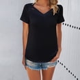 thumbnail image 2 of Duoif Shirts for Women Summer Casual Solid Color Short Sleeved V Neck T Shirt Womens Tops Casual Black L, 2 of 9