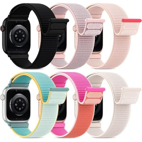 wonima02 6 Pack Sport Nylon Loop Bands Compatible with Apple Watch Band 40mm 41mm 38mm 42mm 44mm 45mm 46mm 49mm for Women Men,Stretchy Vel-Cro Straps for iWatch Series 10 9 8 7 6 5 4 3 2 1 SE Ultra