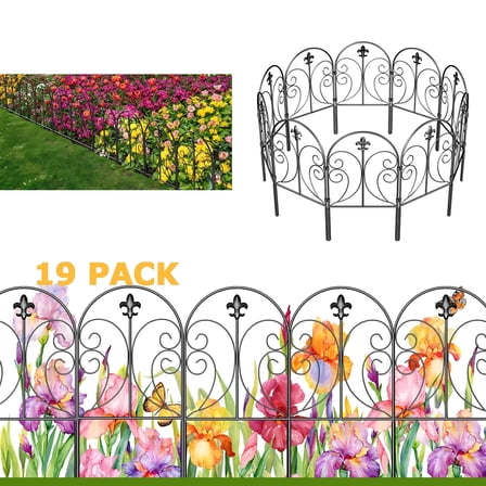 19pc Decorative Garden Fence, 24in x 20ft Arched Rustproof Metal Animal Barrier Fence, No Dig Garden Fencing Border for Dogs Rabbits, Flower Bed Edging Wire Panel Fencing for Yard Patio Outdoor Decor