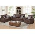 thumbnail image 3 of Hybition 3-Piece Living Room Sofa Set, Matte Faux Leather, with Geometric Pillows-Color:Brown, 3 of 9