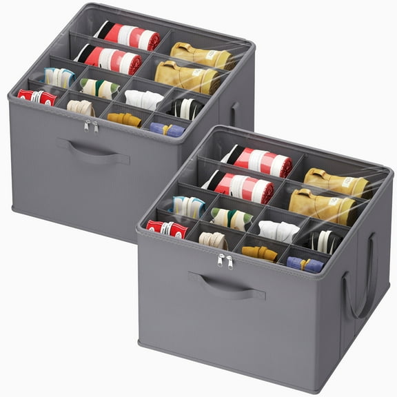 Lifewit Shoe Storage Organizer for Closet, Fits 12-16 Pairs, Large Shoe Box Storage Containers w/ Clear Cover and Reinforced Handles, Foldable Storage Bins Fits for Boots Heels Sneakers, 2 Pack Gray