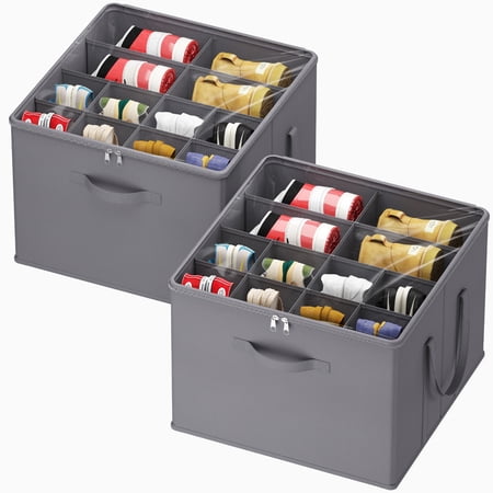Lifewit Shoe Storage Organizer for Closet, Fits 12-16 Pairs, Large Shoe Box Storage Containers w/ Clear Cover and Reinforced Handles, Foldable Storage Bins Fits for Boots Heels Sneakers, 2 Pack Gray