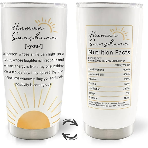Human Sunshine 20oz Travel Coffee Mug Tumbler, Human Sunshine Inspirational Employee Thank You Gifts for Women Men Coworkers, Inspirational Water Stainless Steel Tumbler with Lid and Straw