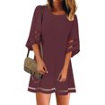 thumbnail image 2 of Womens Dresses for Wedding Guest Short Sleeve O Neck Mesh Panel Blouse 3/4 Bell Sleeve Loose Top Shirt Dress, 2 of 6