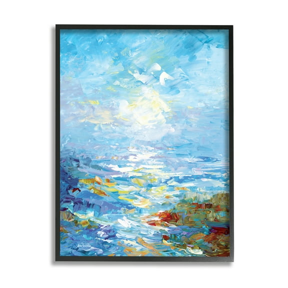 Stupell Industries Abstract Ocean Bliss Blue Landscape Painting Black Framed Art Print Wall Art, 11 x 14